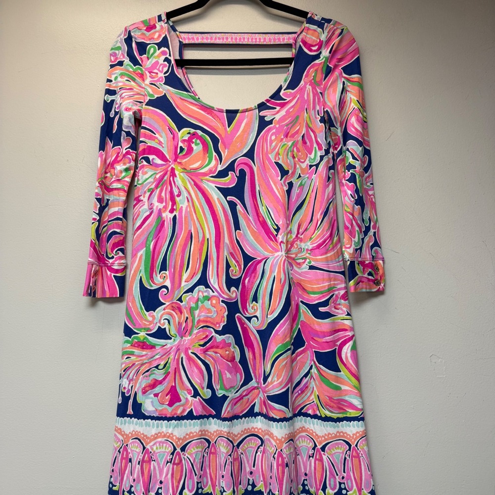 Lilly Pulitzer Dress Womens XXS Multicolor Flora Open Back Long Sleeve Excellent